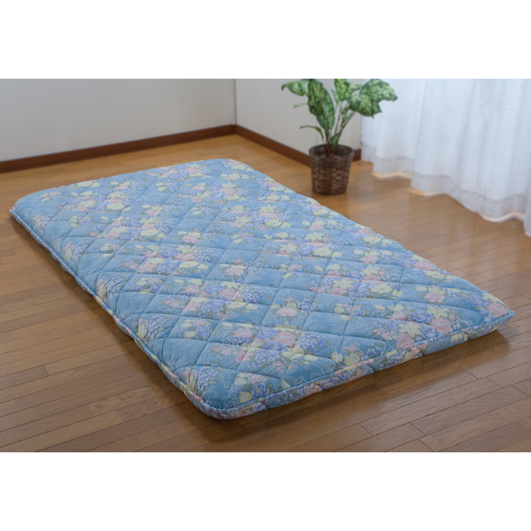 【送料込み】防ダニ・抗菌防臭加工 ダブルボリューム4層構造敷布団（花柄：ブルー1枚）