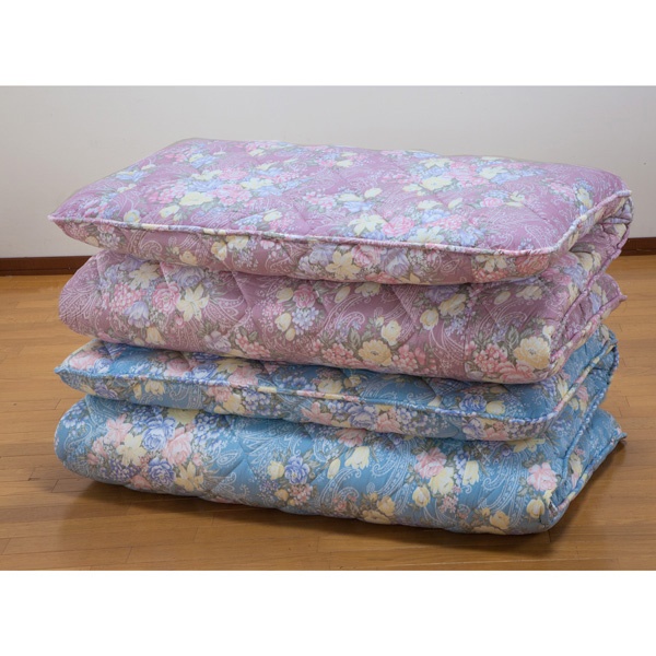 【送料込み】防ダニ・抗菌防臭加工 ダブルボリューム4層構造敷布団（花柄：ピンク1枚）